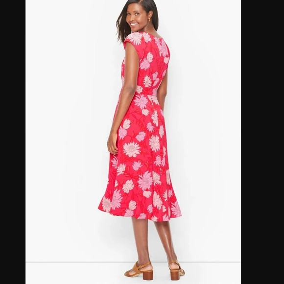 Talbots Belted Midi Shirtdress Chrysanthemum Womens Size 6 Pink Floral Flowy - Picture 2 of 9